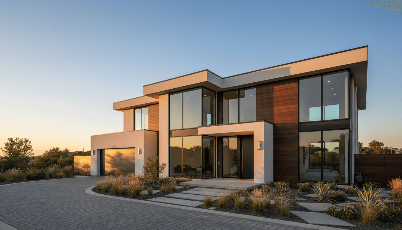 New home build with contemporary design and landscaping